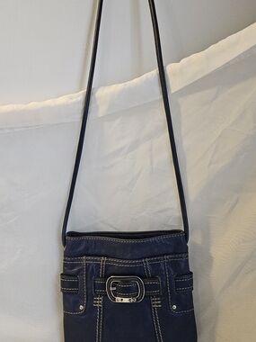 Purple Leather Crossbody Bag with Buckle Detail